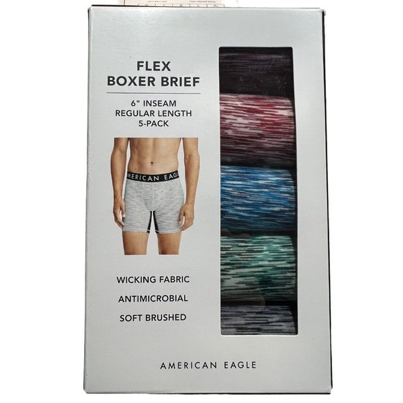 NWT AMERICAN EAGLE 5 Pack Flex 6" Boxer Brief Sz XS Blue Red Green Gray - Picture 1 of 4